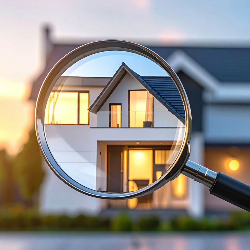 maison avec une loupe pour l'estimation immobilière avec hestimmo